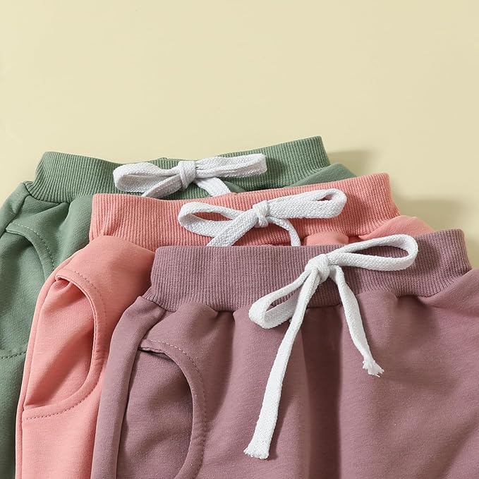 Sejardin Toddler Baby Boy Girl Pants 3 Pack Solid Color Elastic Waist Jogger Sweatpants Newborn Infant Casual Bottoms