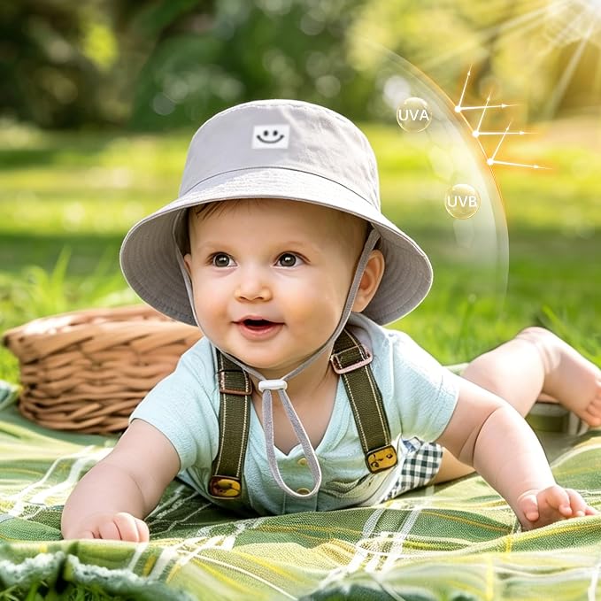 Cooraby 5 Pack Baby Sun Hat Adjustable Smile Bucket Hat Sun Protective Cap - Image 2