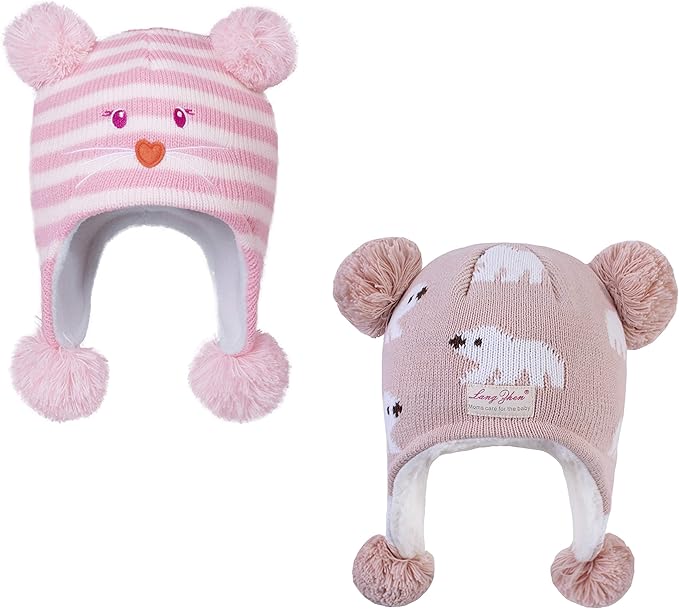 LANGZHEN Toddler Kids Infant Winter Hat,Earflap Knit Warm Cap Fleece Lined Beanie for Baby Boys Girls