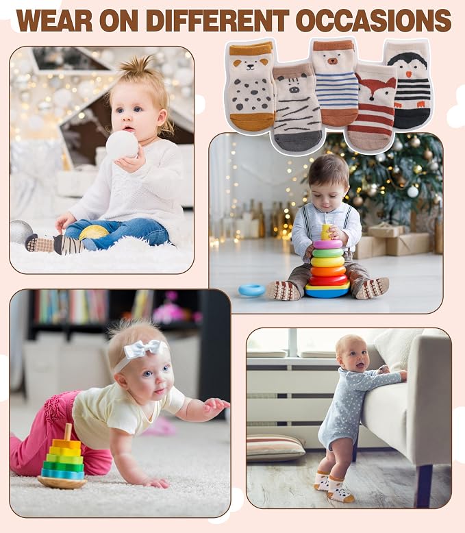 LANLEO Baby Toddler Socks with Grips Baby Toddlers Girls Boys Non Slip Grip - Image 5