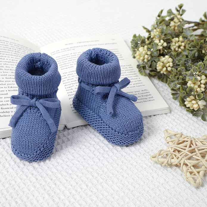Hadetoto Newborn Baby Booties Cotton Knit Shoes | Soft, First Walkers, - Image 4