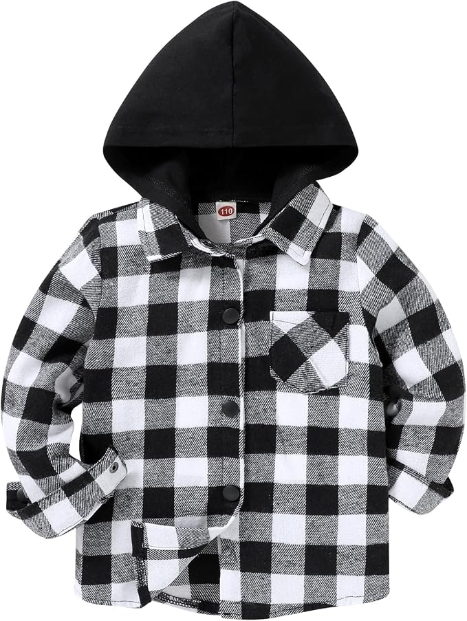 YOUNGER STAR Toddler Kids Boys Girls Flannel Hooded Plaid Shirt Button Baby Red by YOUNGER+STAR
