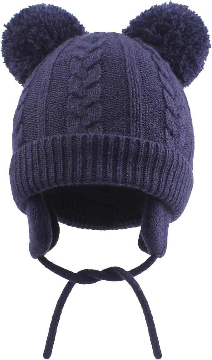 Duoyeree Toddler Winter Hat with Earflap Scarf Hood Thick Warm Kids Skull Cap for Baby Girls Boys