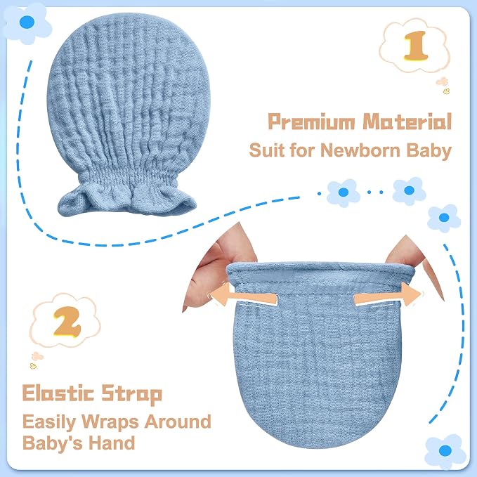 Pro Goleem Muslin Baby Mittens for Newborn, 100% Cotton No Scratch Soft - Image 6
