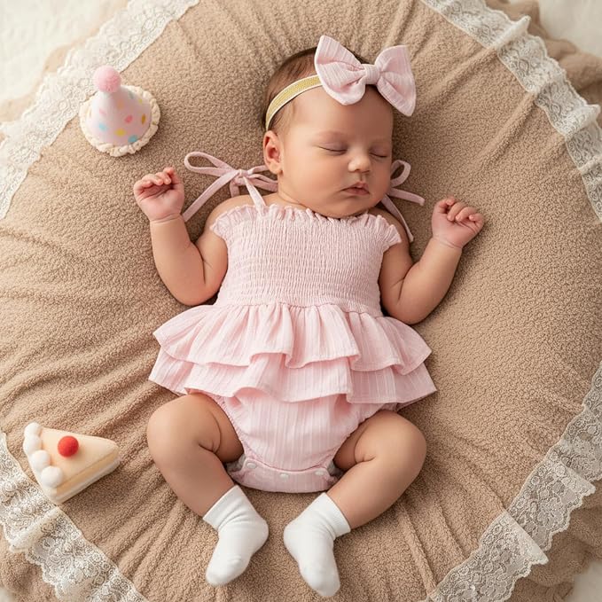 Newborn Baby Girl Summer Clothes Plaid Ruffle Bodysuits Onesie Infant Girl - Image 2