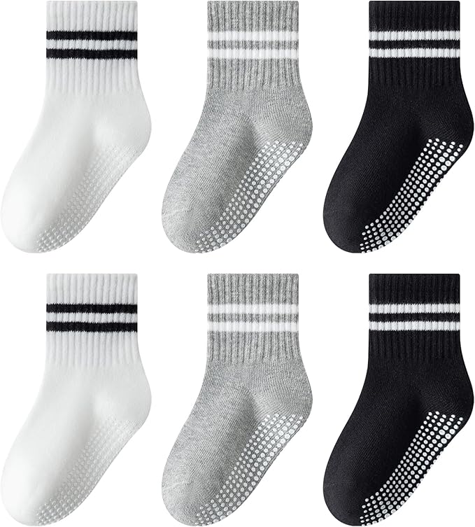 Toddler Non-Slip Socks Unisex Baby Grip Stripe Crew Cotton Socks | Seamless by AniKigu
