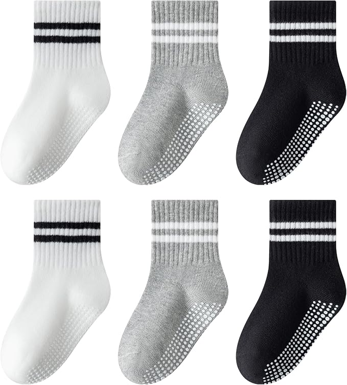 Toddler Non-Slip Socks Unisex Baby Grip Stripe Crew Cotton Socks | Seamless by AniKigu