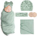 AQOKKA Newborn Receiving Blanket Wheat Ear Bow Hat Hairband Set by AQOKKA