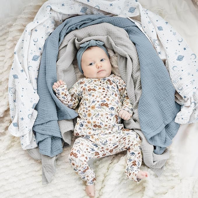 Konssy 3-Pack Muslin Baby Swaddle Blankets, 47 x 47 in Receiving Blankets | - Image 2