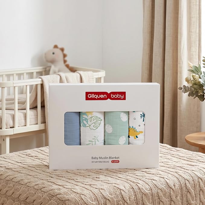 GLLQUEN BABY Muslin Swaddle Blankets 4Pk Receiving Blanket Large 35" x 40" | - Image 7