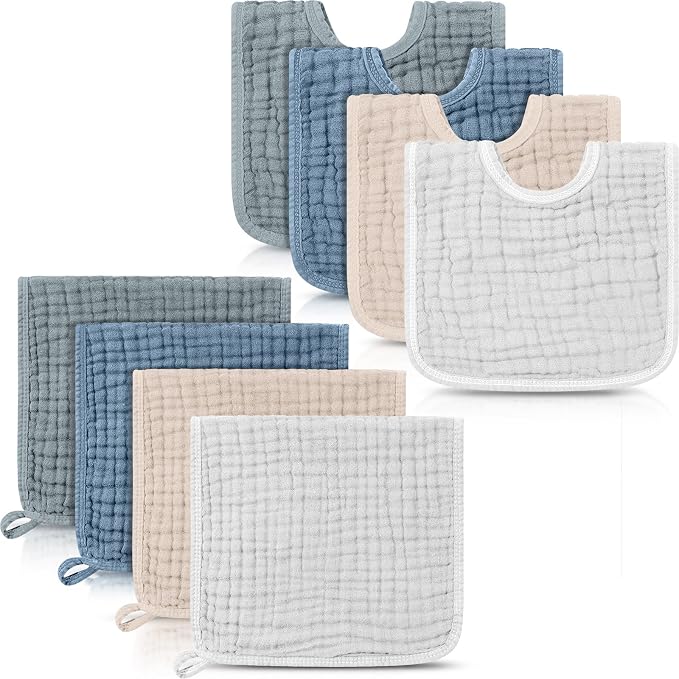 Tallew 8 Pack Muslin Burp Cloths and Baby Bibs by Tallew