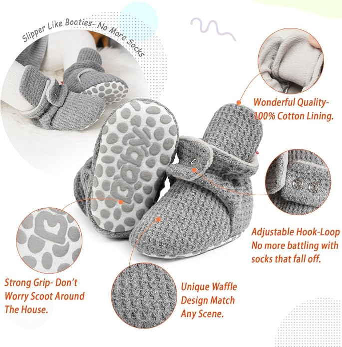 Sawimlgy Newborn Infant Baby Girl Boy Cotton Booties Stay On Sock Slippers Soft - Image 5