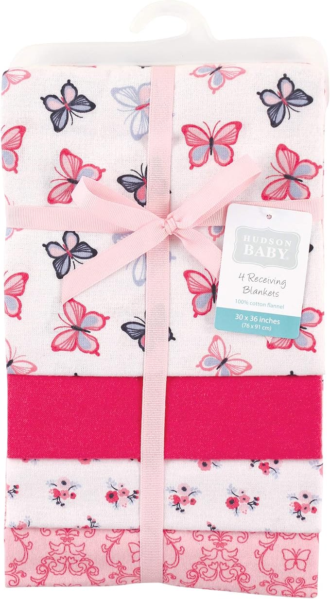 Hudson Baby Unisex Baby Cotton Flannel Receiving Blankets, Butterflies - Image 2