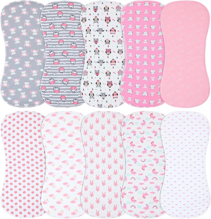 10-Pack Burp Cloths for Baby Boys and Girls by Benoxine