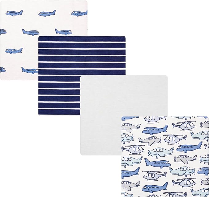 Hudson Baby Infant Boys Cotton Flannel Receiving Blankets 4-Pack, Born To Fly by HudsonBaby