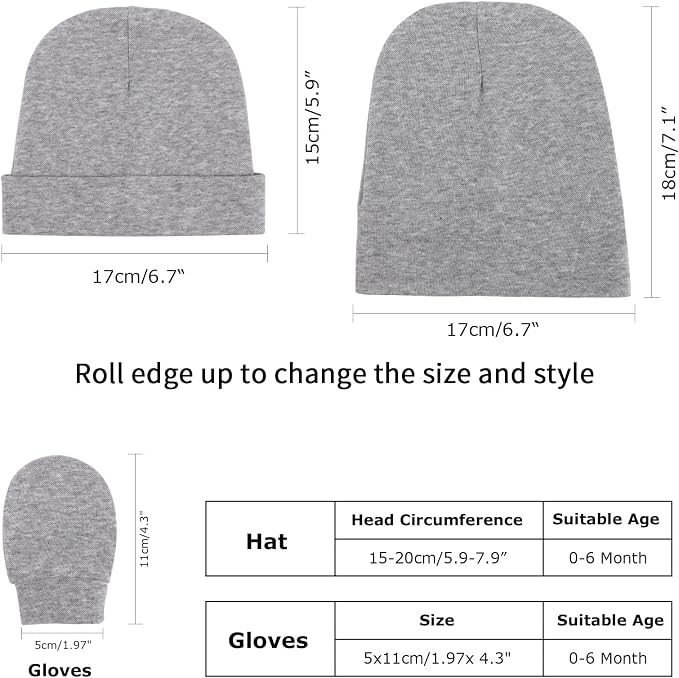 Newborn Baby Hats and Mittens Set Infant Beanie Cap Toddler Gloves Newborn - Image 2