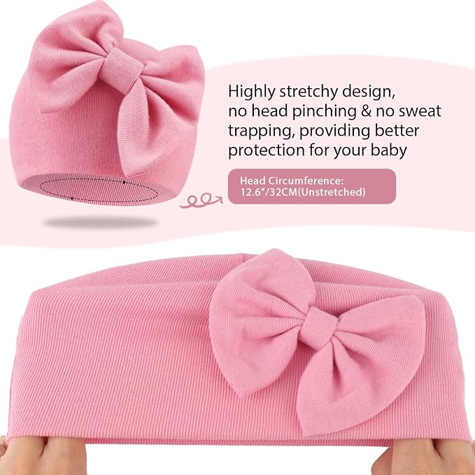 BQUBO Newborn Girls Hats Baby Hat and Mittens Set Infant Caps Bow Hospital - Image 6