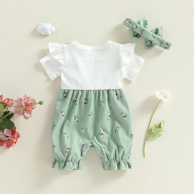 YINGISFITM Newborn Baby Girl Summer Clothes Short Sleeve Bubble Romper Bow - Image 7