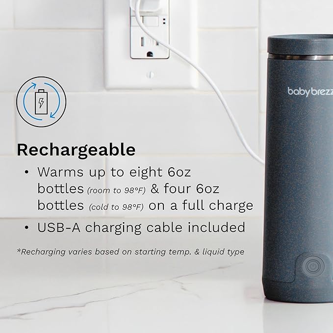 Baby Brezza Portable Warmer – 67% Faster Baby Bottle Warming - Travel Breastmilk and Formula Warmer - Safe, Even Heating - Up to 9oz - No Adapters, Grey