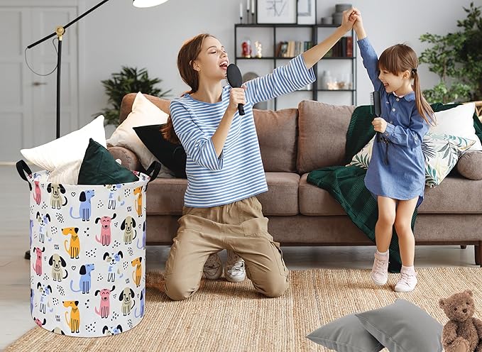Round Laundry Hamper Storage Basket Laundry Organizer Hamper Storage Bins Clothes and Toys Box Nursery Hamper Gift Basket For Kids with Handles