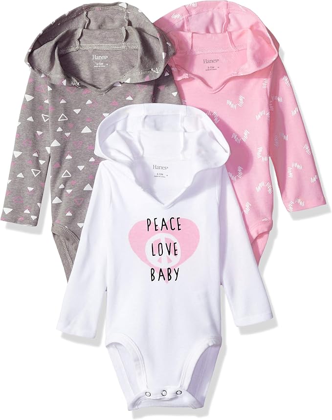Hanes Baby Long Sleeve Bodysuit, Ultimate Bodysuit Hoodie Boys & Girls by Hanes