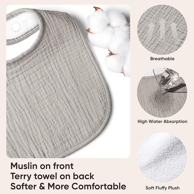 Bearmoss 100% Cotton 10 Pack Muslin Baby Bibs - Image 3