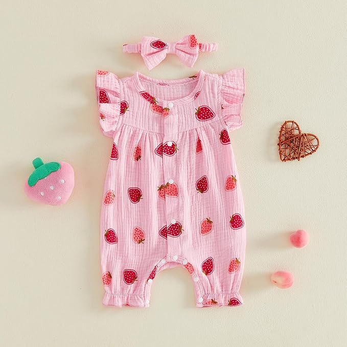 YINGISFITM Newborn Baby Girl Summer Clothes Short Sleeve Bubble Romper Bow - Image 4