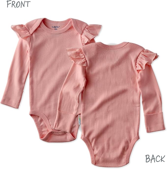 Butterblu Ashley 5-Pack Long Sleeve Ruffle Shoulder Bodysuits 100% Cotton | - Image 3