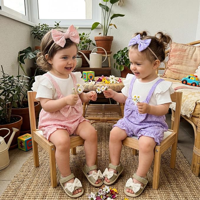 YINGISFITM Newborn Baby Girl Summer Clothes Short Sleeve Bubble Romper Bow - Image 2