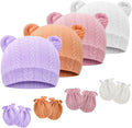 Newborn Baby Hat and Mittens Set Bear Ears Toddler Infant Beanie Caps Newborn by AQOKKA