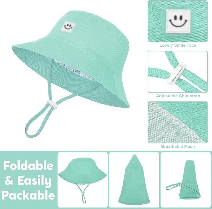 Cooraby 5 Pack Baby Sun Hat Adjustable Smile Bucket Hat Sun Protective Cap - Image 3