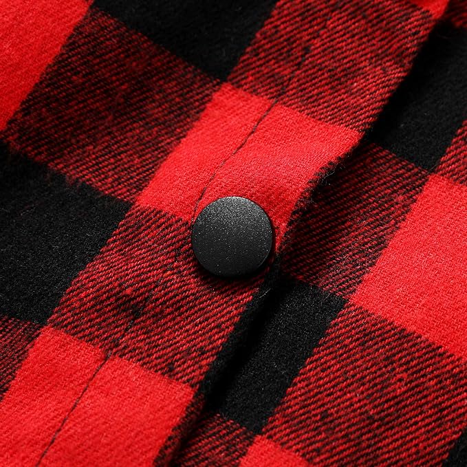 YOUNGER STAR Toddler Kids Boys Girls Flannel Hooded Plaid Shirt Button Baby Red - Image 7