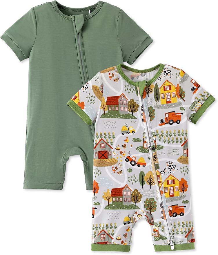 PATPAT Baby Boy and Girl Bamboo Viscose 2-Pack Romper | 2-Way Zipper, Soft and by PATPAT