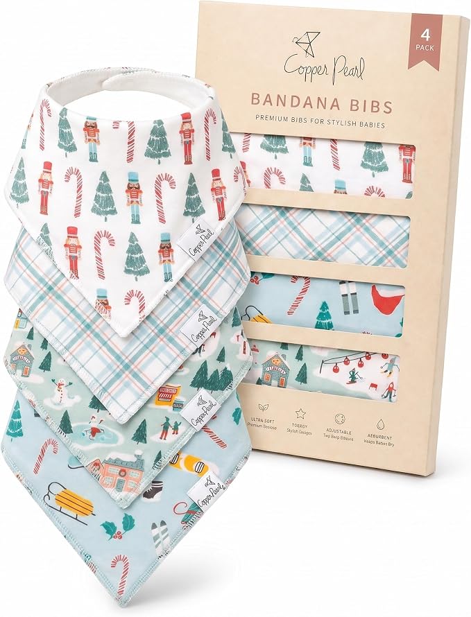 Copper Pearl Baby Bibs 4 Pack, Printed Bandana Drool Bibs by CopperPearl
