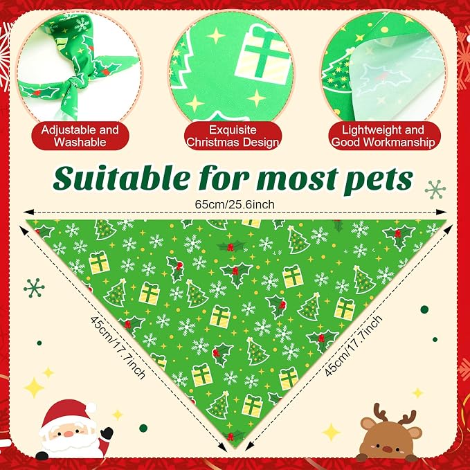100 Pcs Christmas Dog Bandanas Bulk Xmas Red and Green Bandanas - Image 3