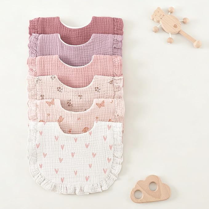 Bearmoss 6 Pack Baby Girl Bibs for Newborn, Muslin Bibs - Image 7