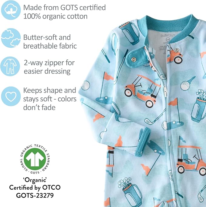 Butterblu Shadow Sleep & Play 100% Cotton Footless Two Way Zip Front PJs - Image 6
