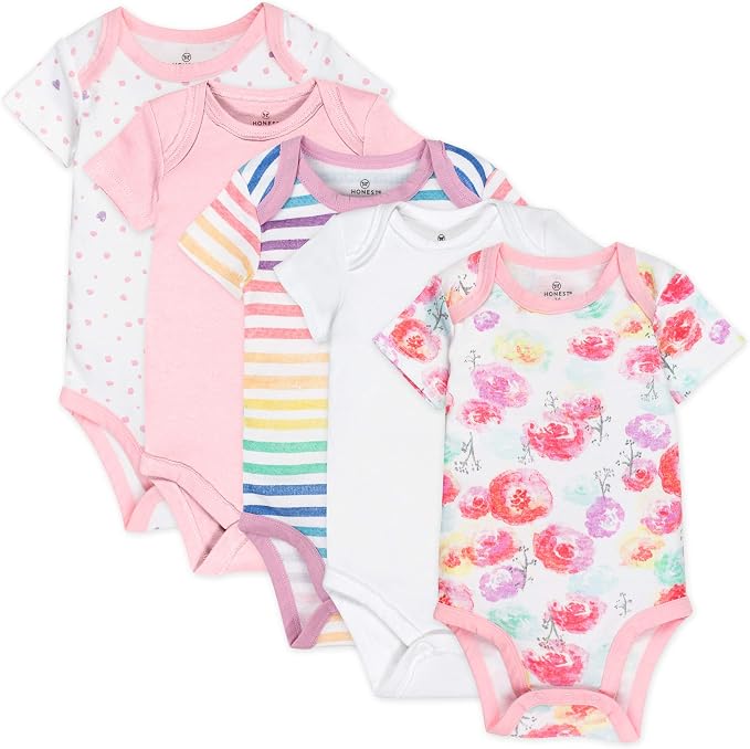 HonestBaby baby-girls 5-pack Short Sleeve Bodysuits One-piece 100% Organic by HonestBaby