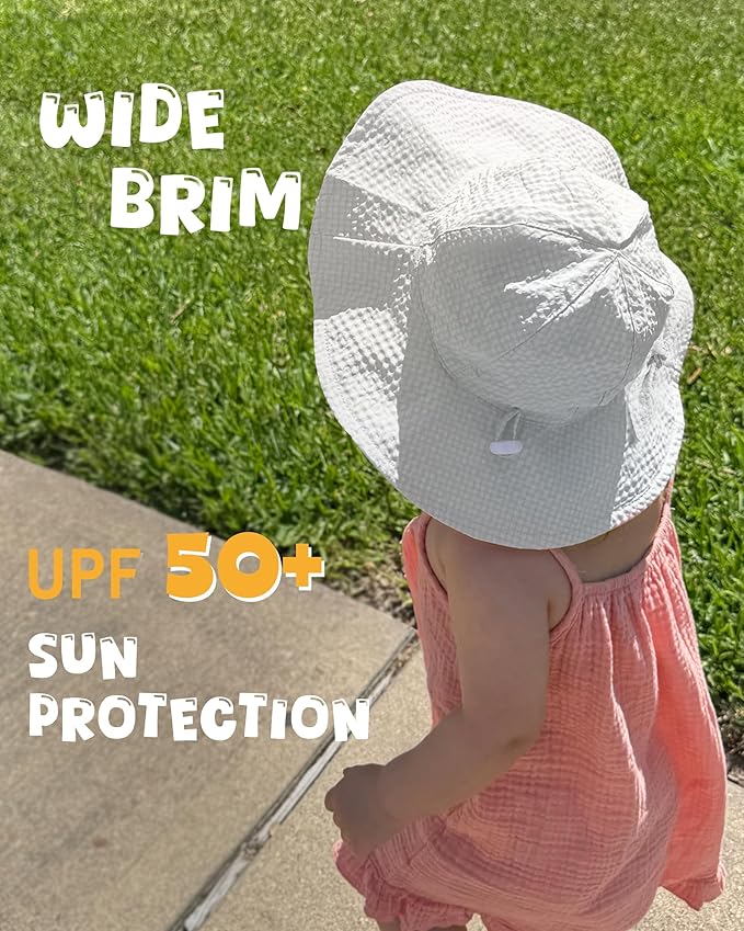 HONGTEYA Baby Sun Hat Toddler Girl Beach Hat Adjustable Outdoor Summer Hat UPF 50+ Sun Protection Wide Brim Infant Kids
