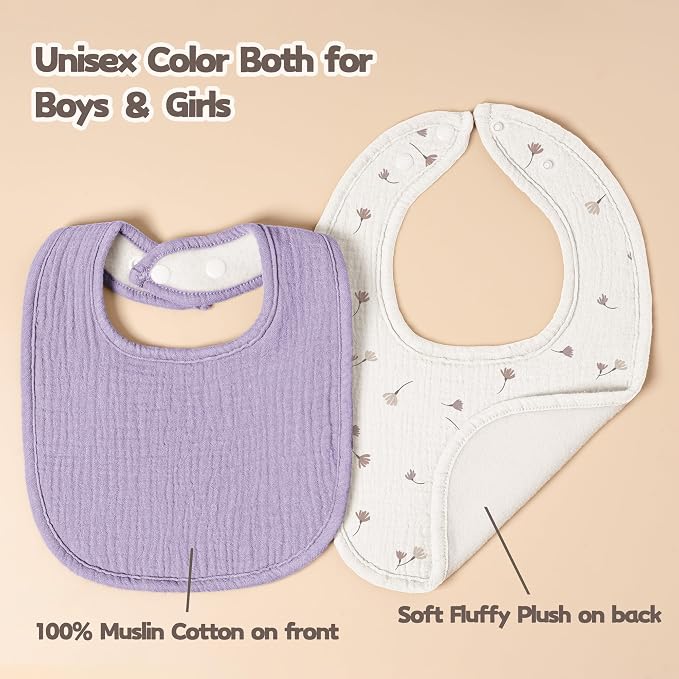 Susurration Muslin Baby Drool Bibs 10Pack Soft Square Adjustable Bandana Bibs - Image 6