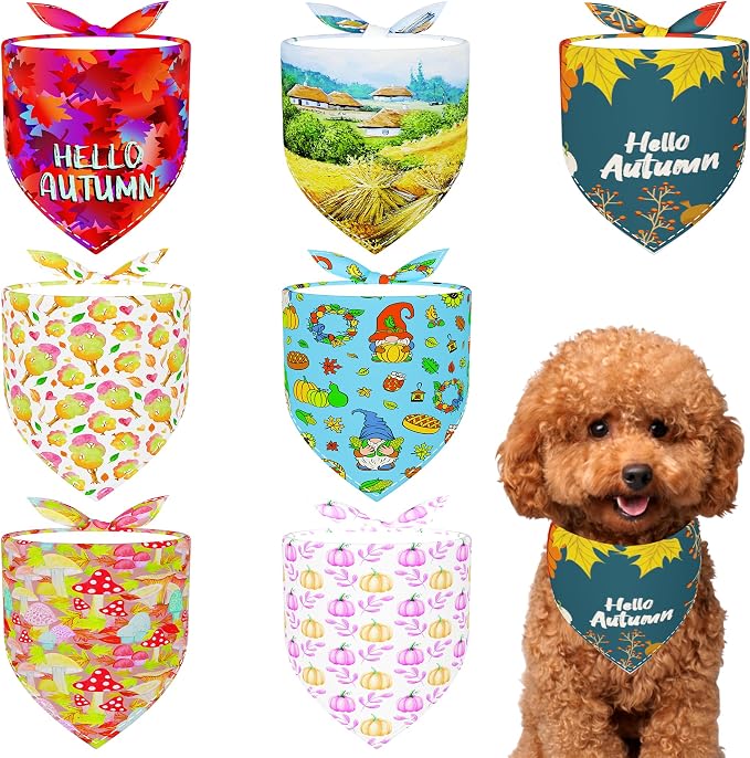 7 PCS Fall Dog Bandanas for Small Dogs 18 Inch Autumn Dog Bandanas Adjustable by Bestwishforyou