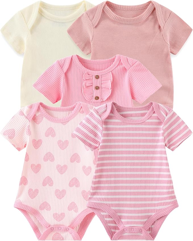 Baby Bodysuits Ribbed Mix Summer Newborn Boy Girl Clothes 5-pack | Multiple by ZAVBABY