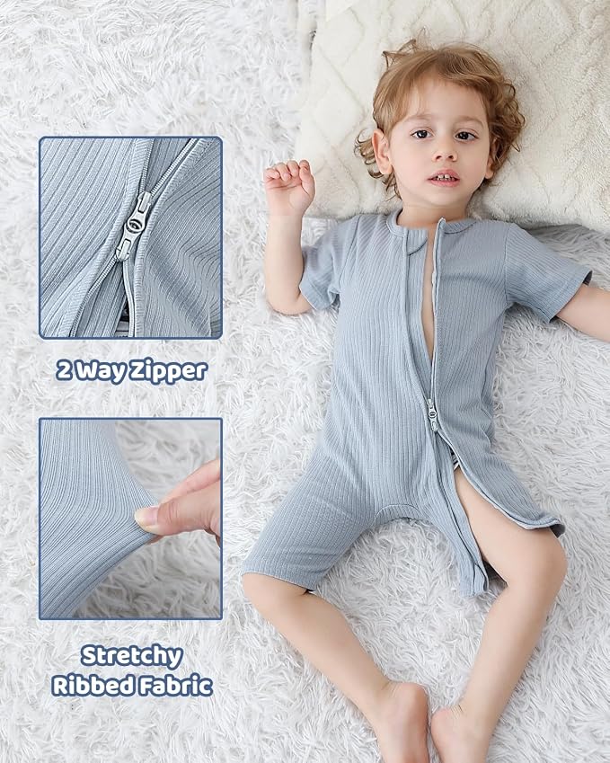 Bafeicao Baby Boy Girl 3 Pack Short Sleeve Rompers | 2 Way Zipper, Ribbed Cotton - Image 5