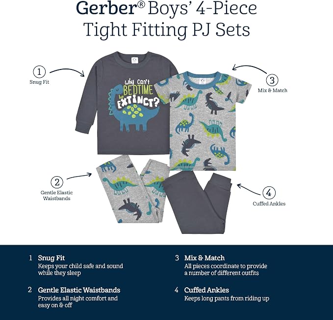 Gerber Baby Boys 4 Piece Pajama Set - Image 5