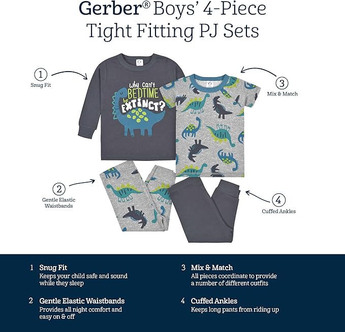 Gerber Baby Boys 4 Piece Pajama Set - Image 5
