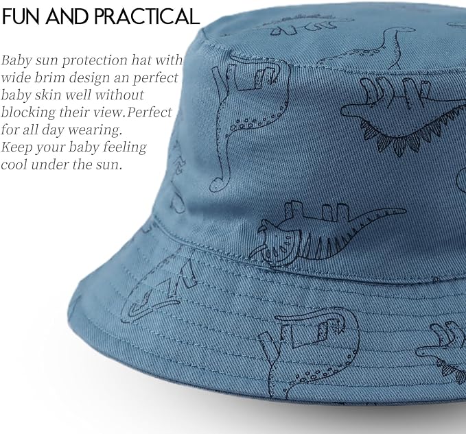 JANGANNSA Dinosaur Baby Boys Sun Hat Cotton Toddler Girls Bucket Hats Summer - Image 3