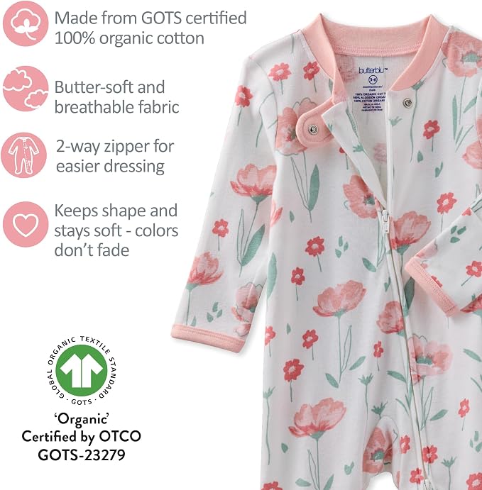 Butterblu Scout Sleep & Play 100% Organic Cotton Footed Zip Front PJs | GOTS - Image 6