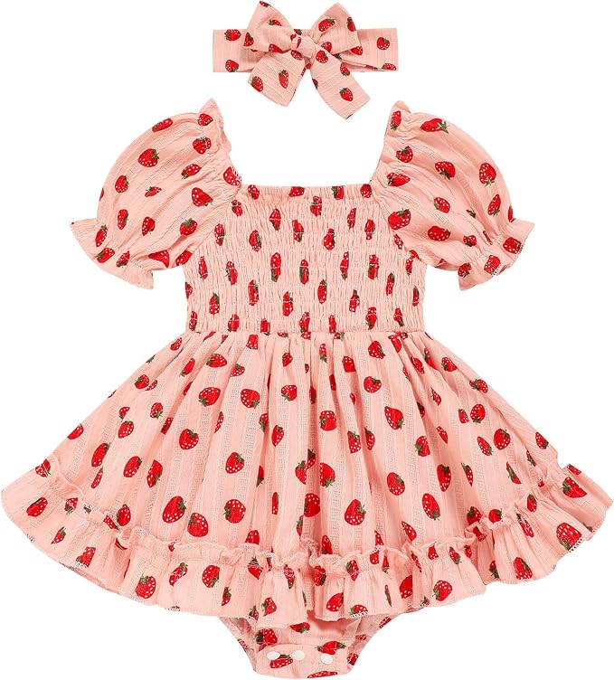 GRNSHTS Baby Girl Romper Dress, Puff Sleeve Smocked Outfit by GRNSHTS