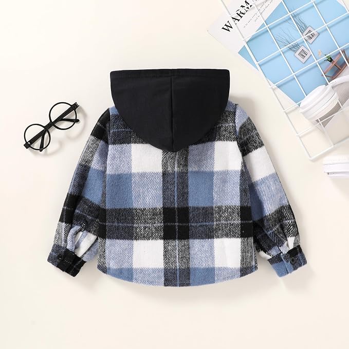 YOUNGER STAR Toddler Kids Boys Girls Flannel Hooded Plaid Shirt Button Baby Red - Image 3