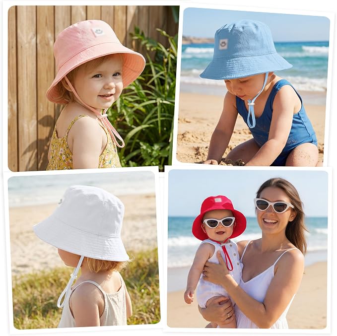 Cooraby 5 Pack Baby Sun Hat Adjustable Smile Bucket Hat Sun Protective Cap - Image 5